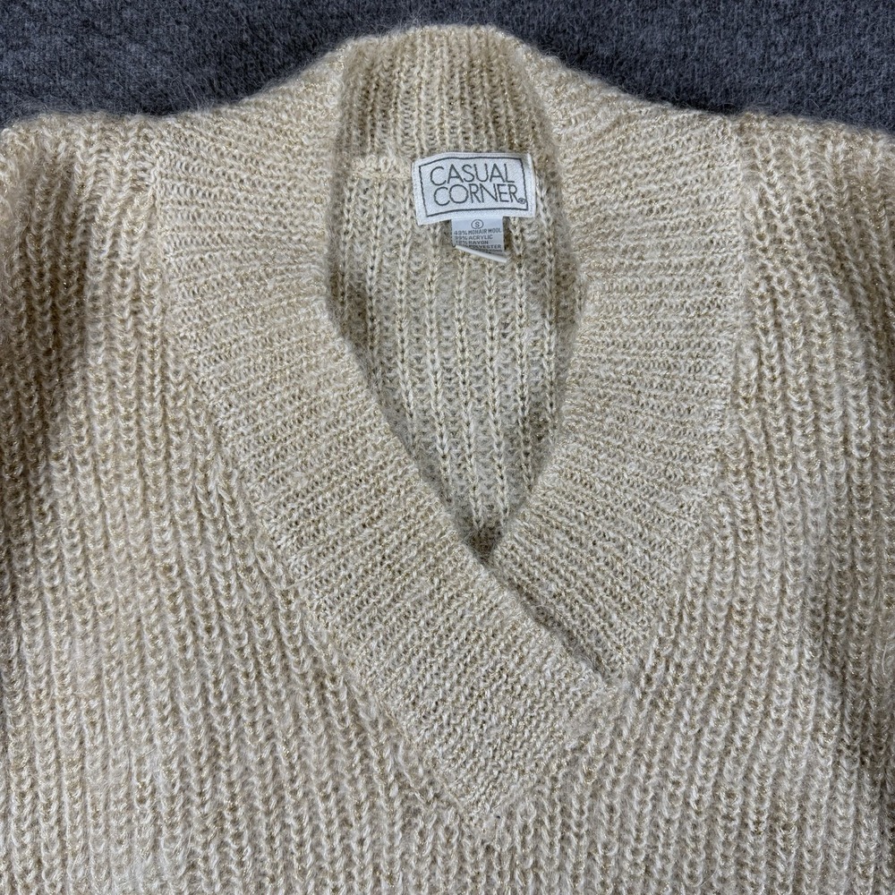 Vintage Casual Corner Mohair Blend Sweater Tunic Womens Small S Ivory Gold View 2